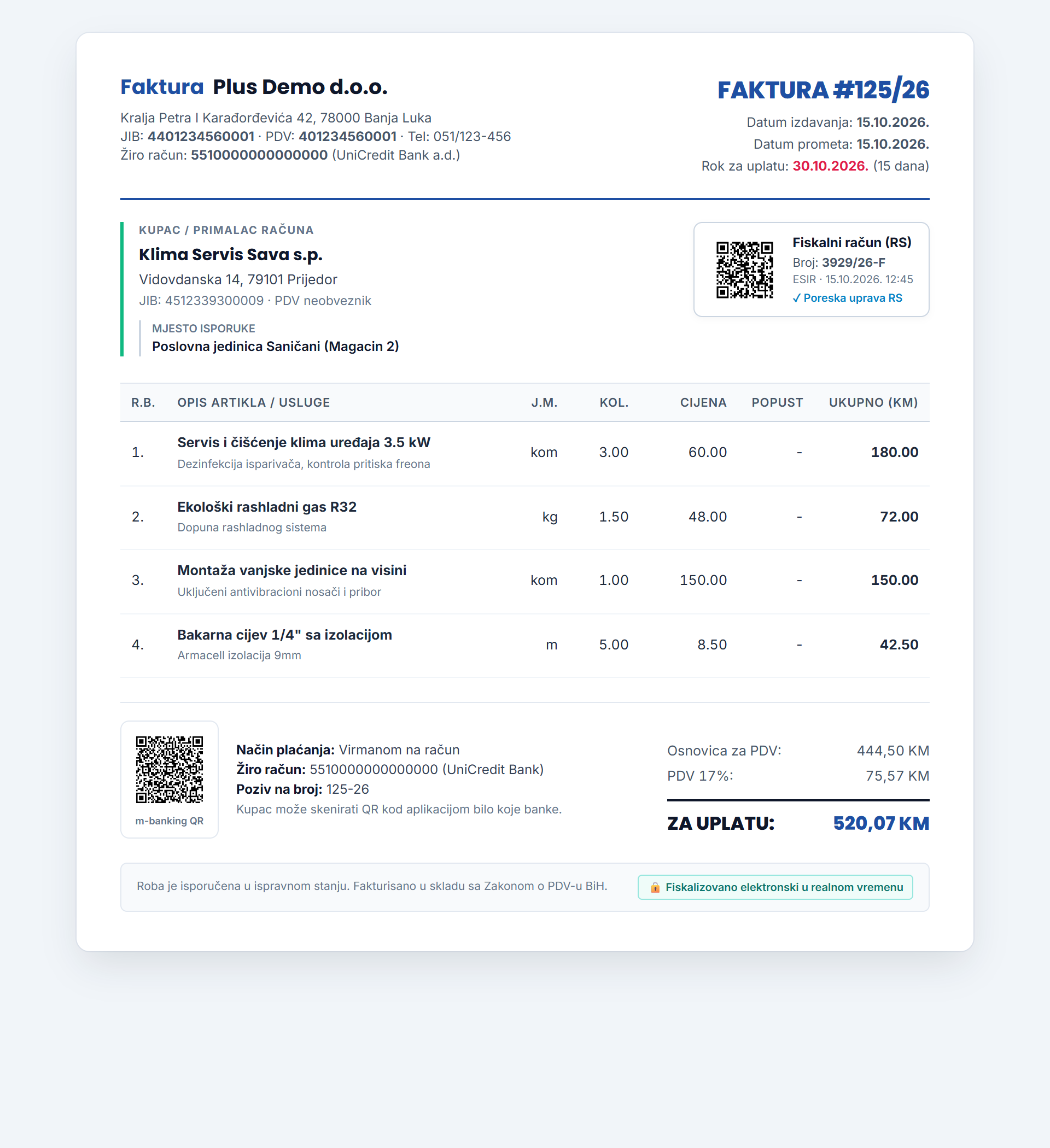 Primjer gotove fakture u FakturaPlus ERP